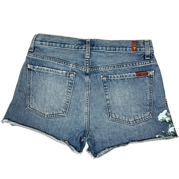 7 For All Mankind Hand-Painted Floral Jean Shorts Women's 27" Boho Denim USA - Picture 2 of 16